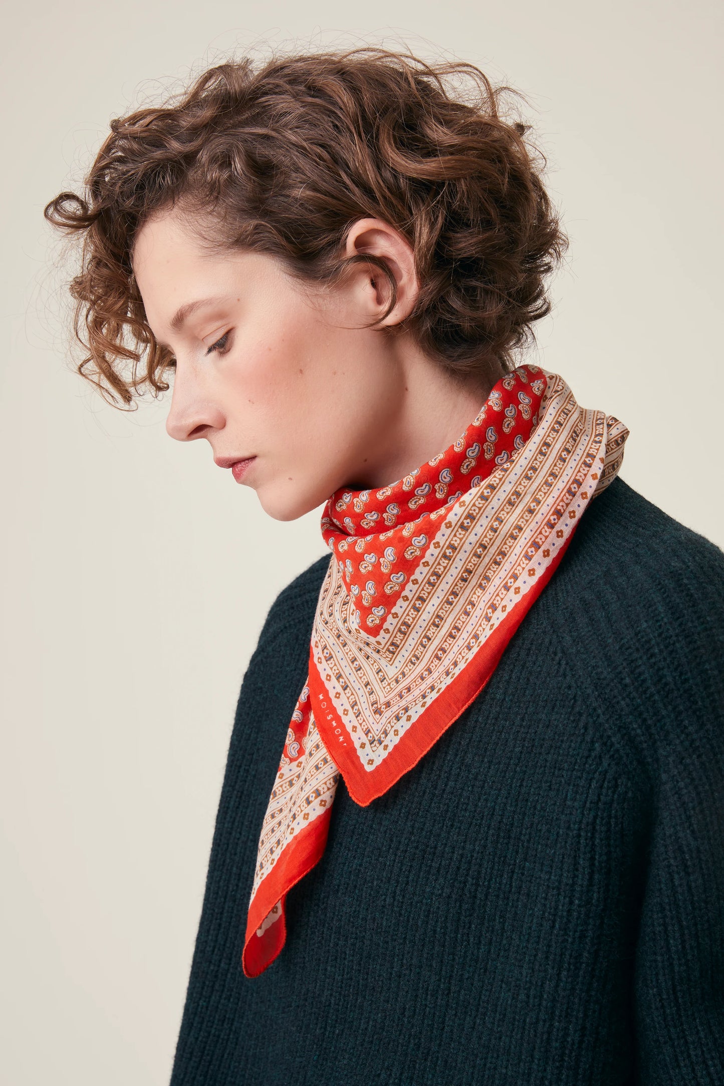 Moismont fine cotton paisley scarf Phedre in orange and white.