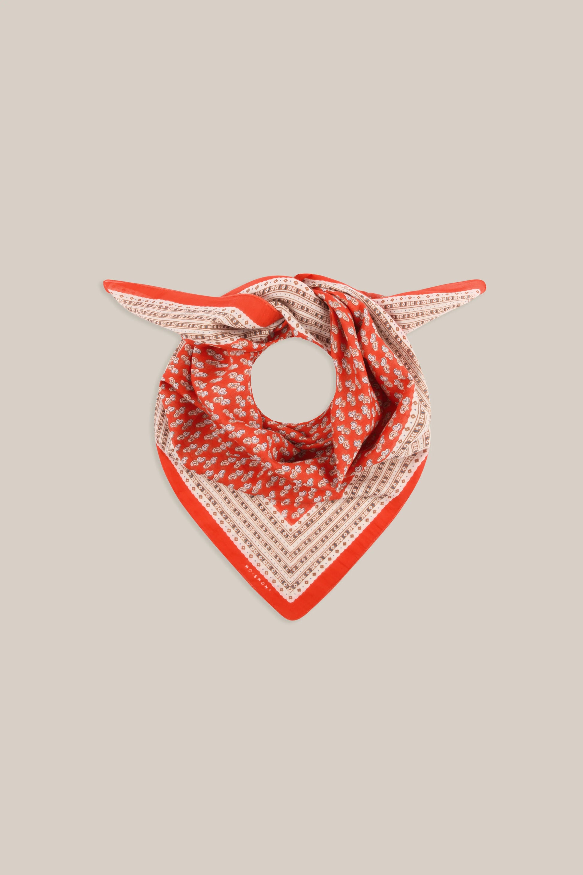 Moismont fine cotton paisley scarf Phedre in orange and white.