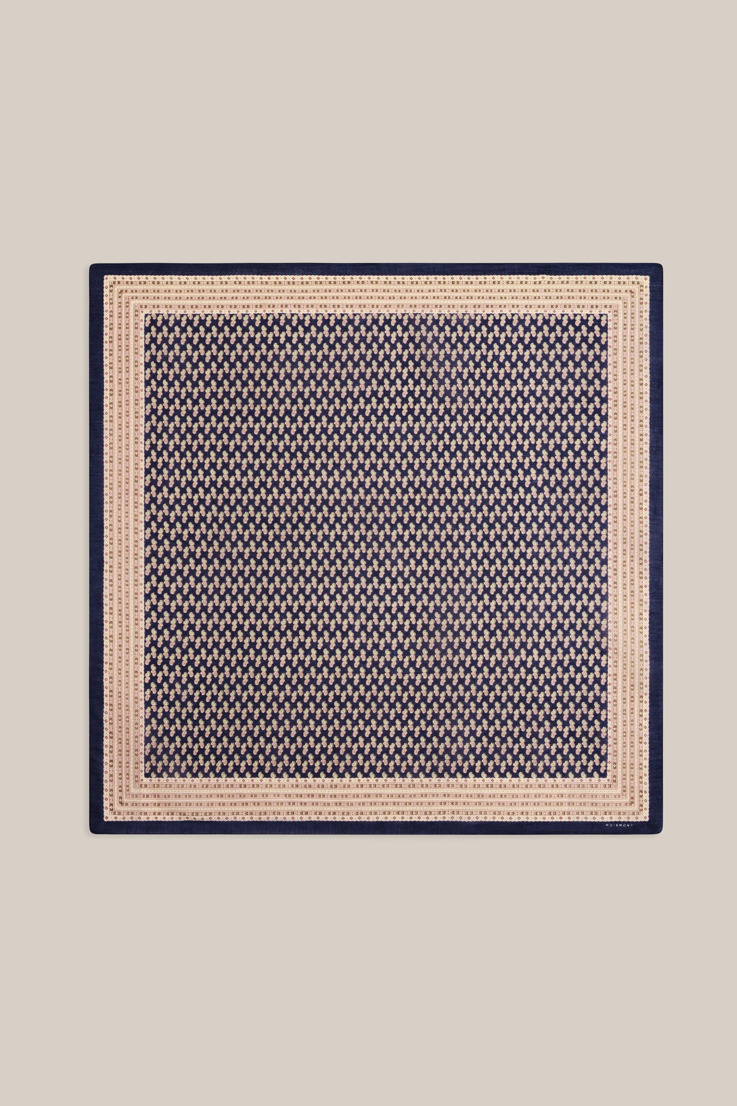 Moismont fine cotton paisley scarf Phedre in navy blue, brown and taupe.