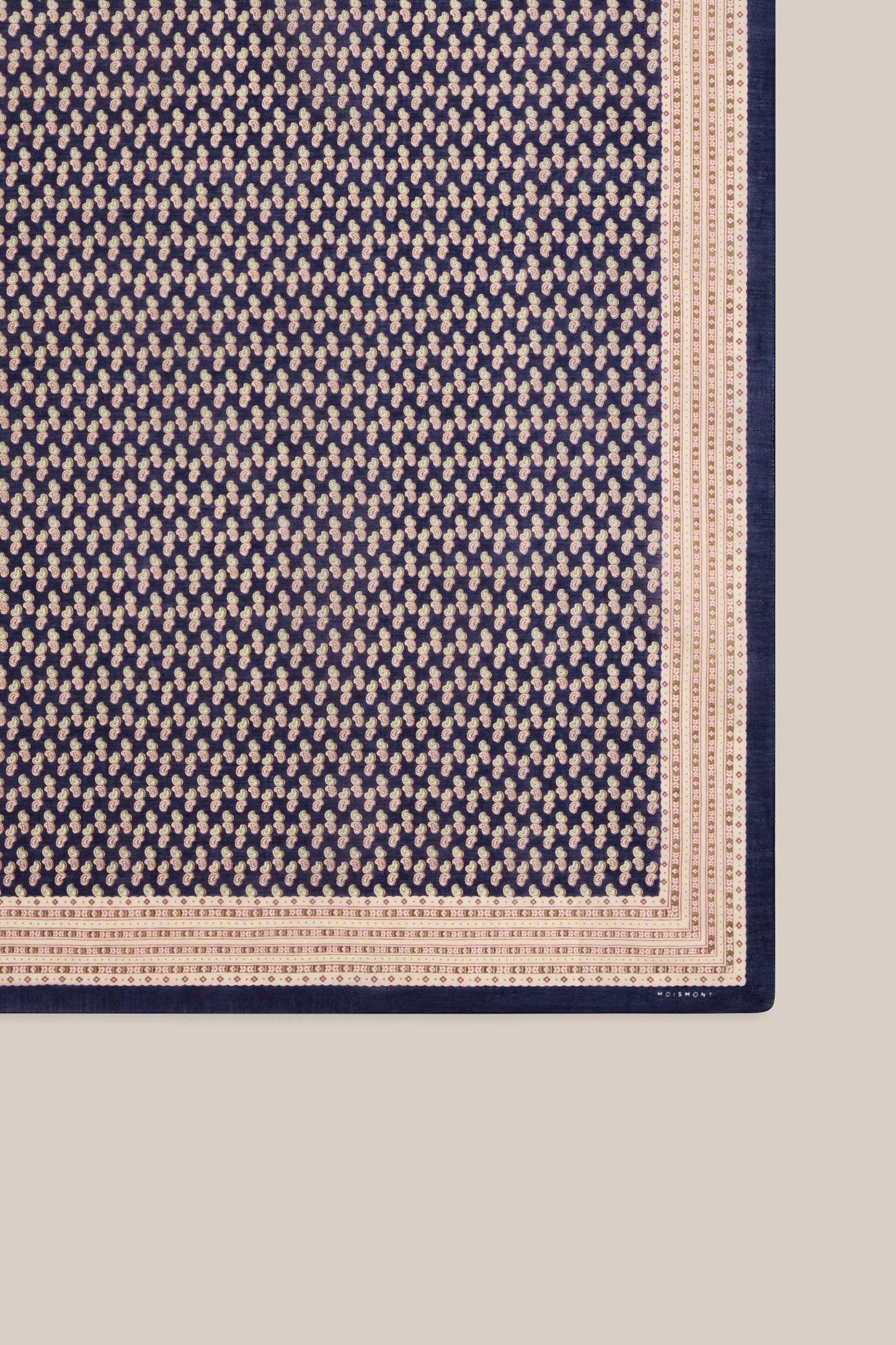 Moismont fine cotton paisley scarf Phedre in navy blue, brown and taupe.