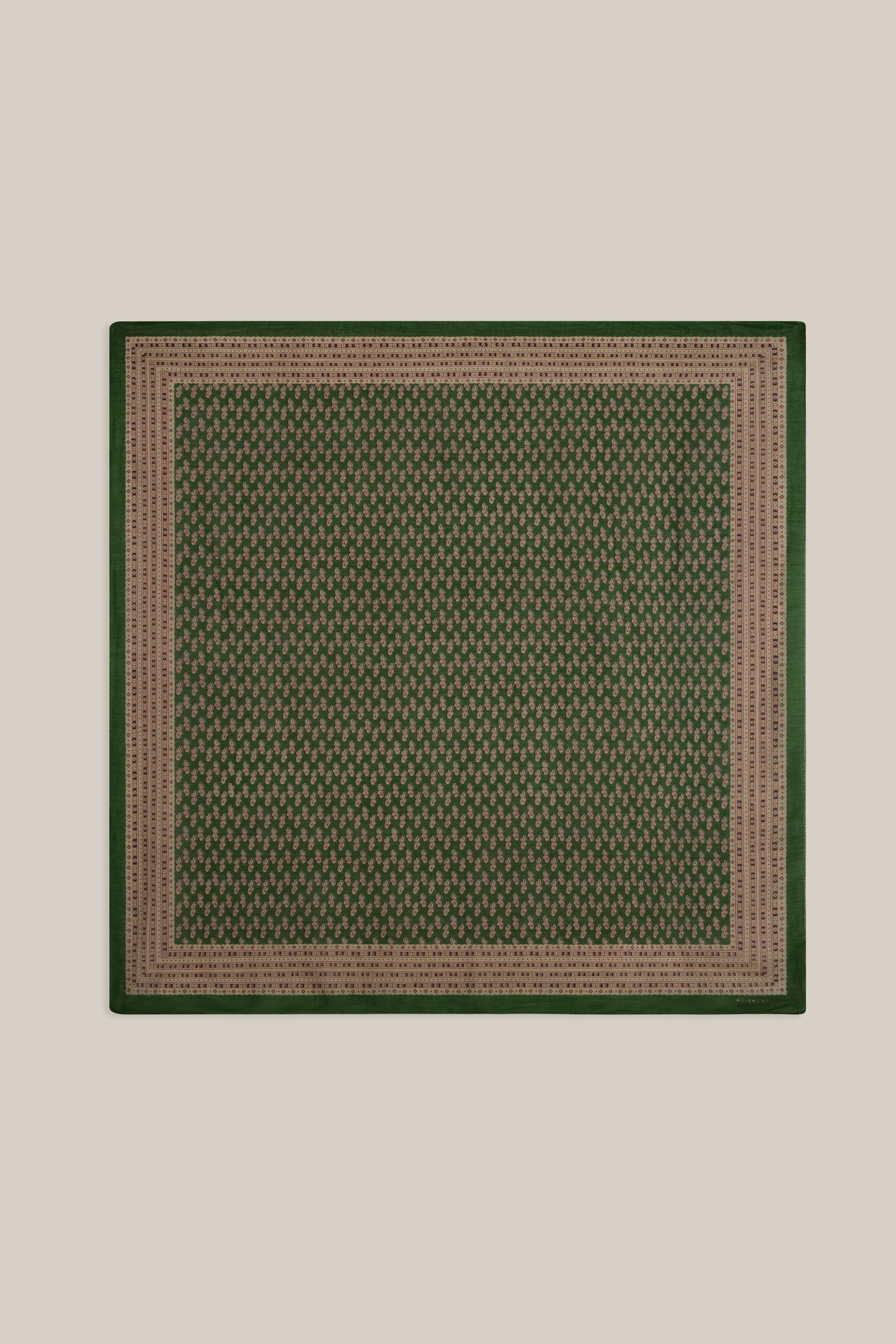 Moismont fine cotton paisley scarf Phedre in green, brown and taupe.