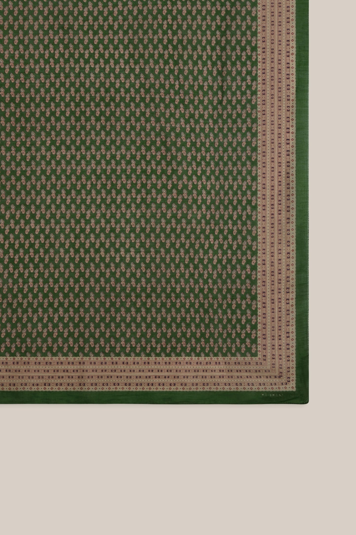 Moismont fine cotton paisley scarf Phedre in green, brown and taupe.