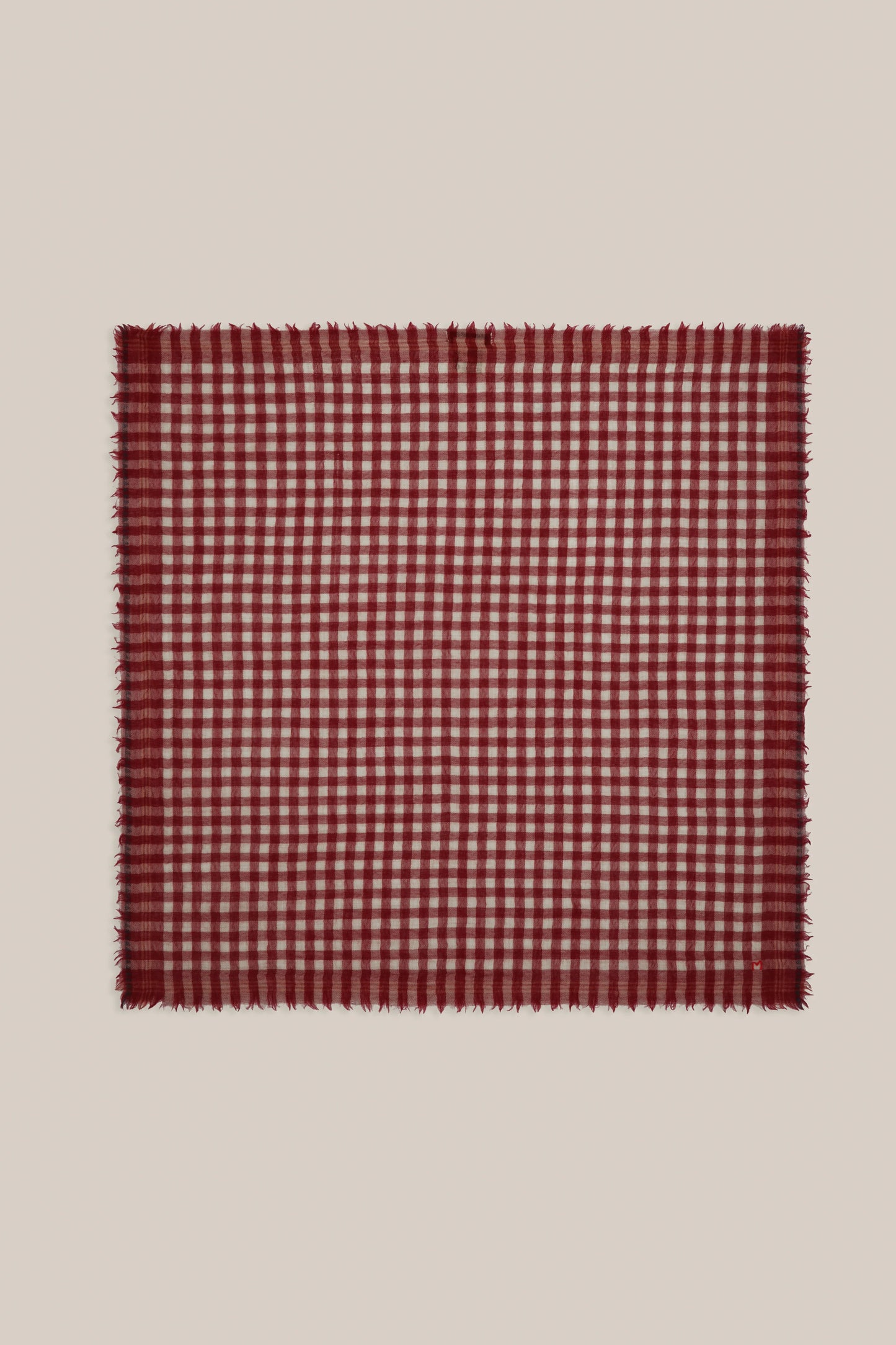 Moismont pure wool square Galopin scarf gingham, Velvet in red and white.