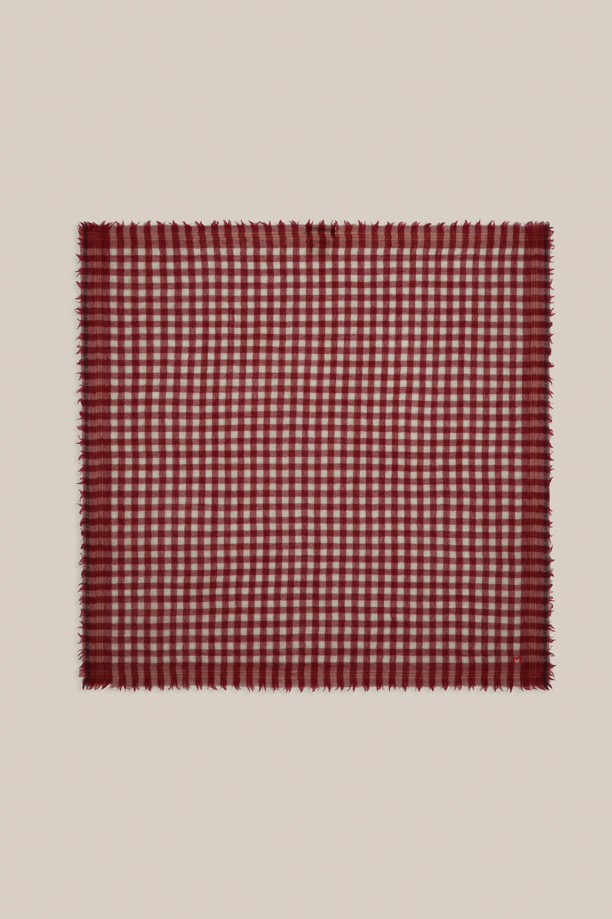 Moismont pure wool square Galopin scarf gingham, Velvet in red and white.