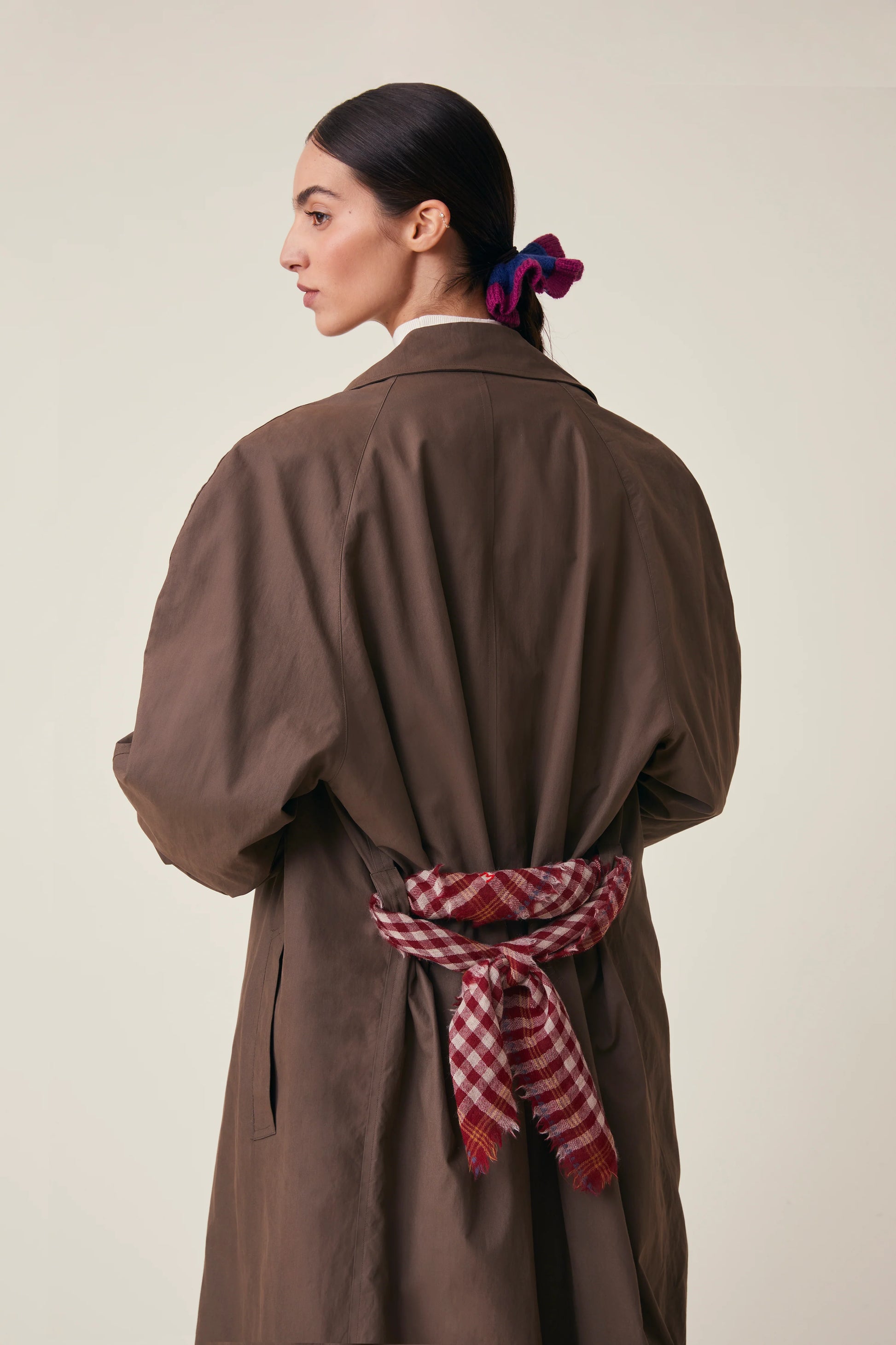 Moismont pure wool square Galopin scarf gingham, Velvet in red and white.