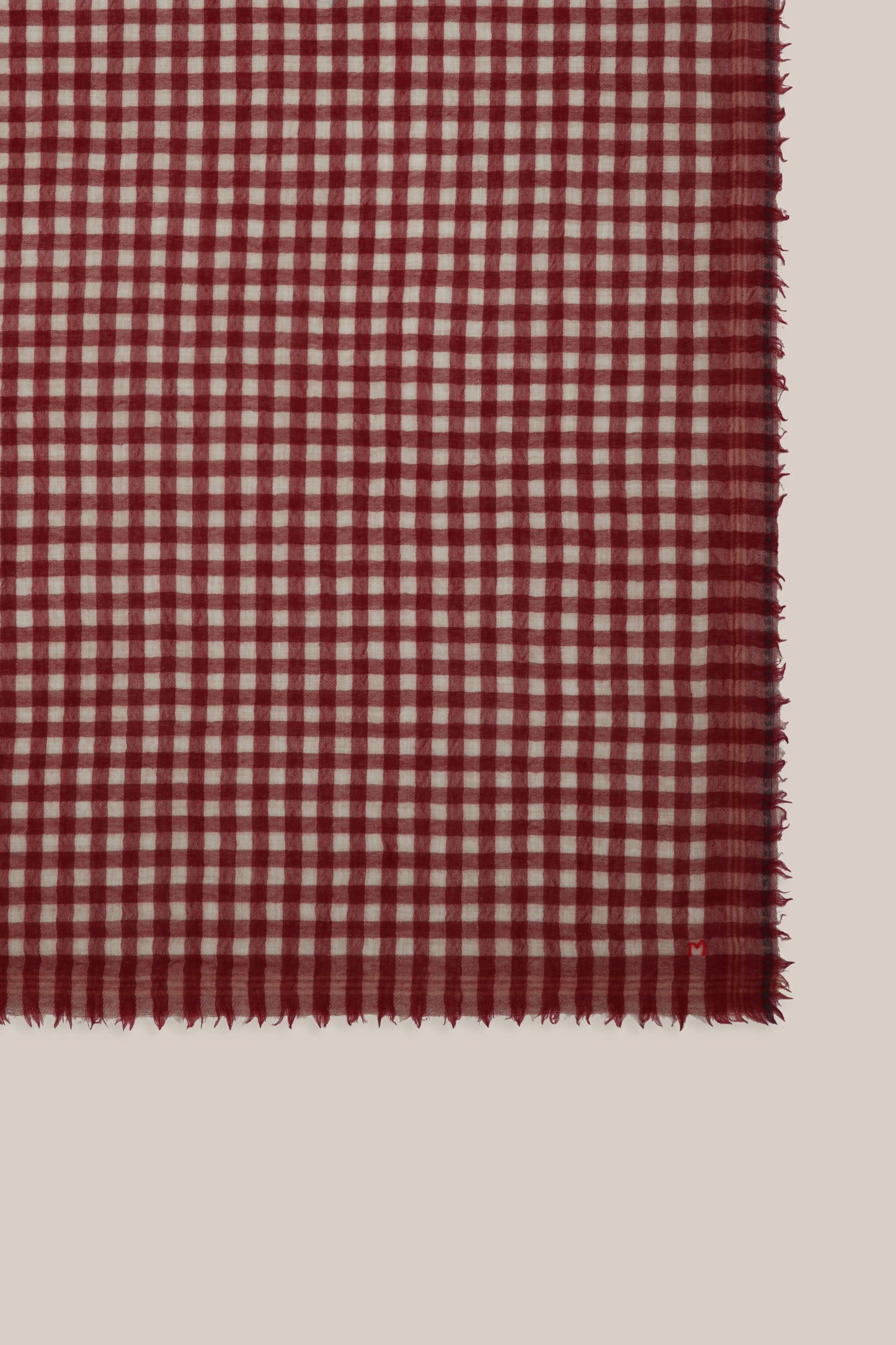 Moismont pure wool square Galopin scarf gingham, Velvet in red and white.