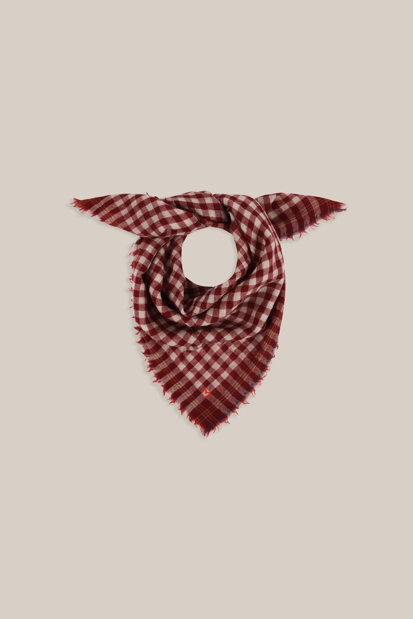 Moismont pure wool square Galopin scarf gingham, Velvet in red and white.