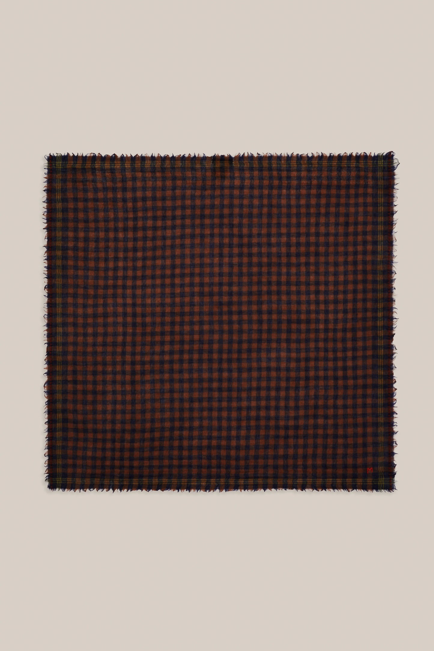 Moismont pure wool square Galopin scarf gingham, Violin in brown and navy.