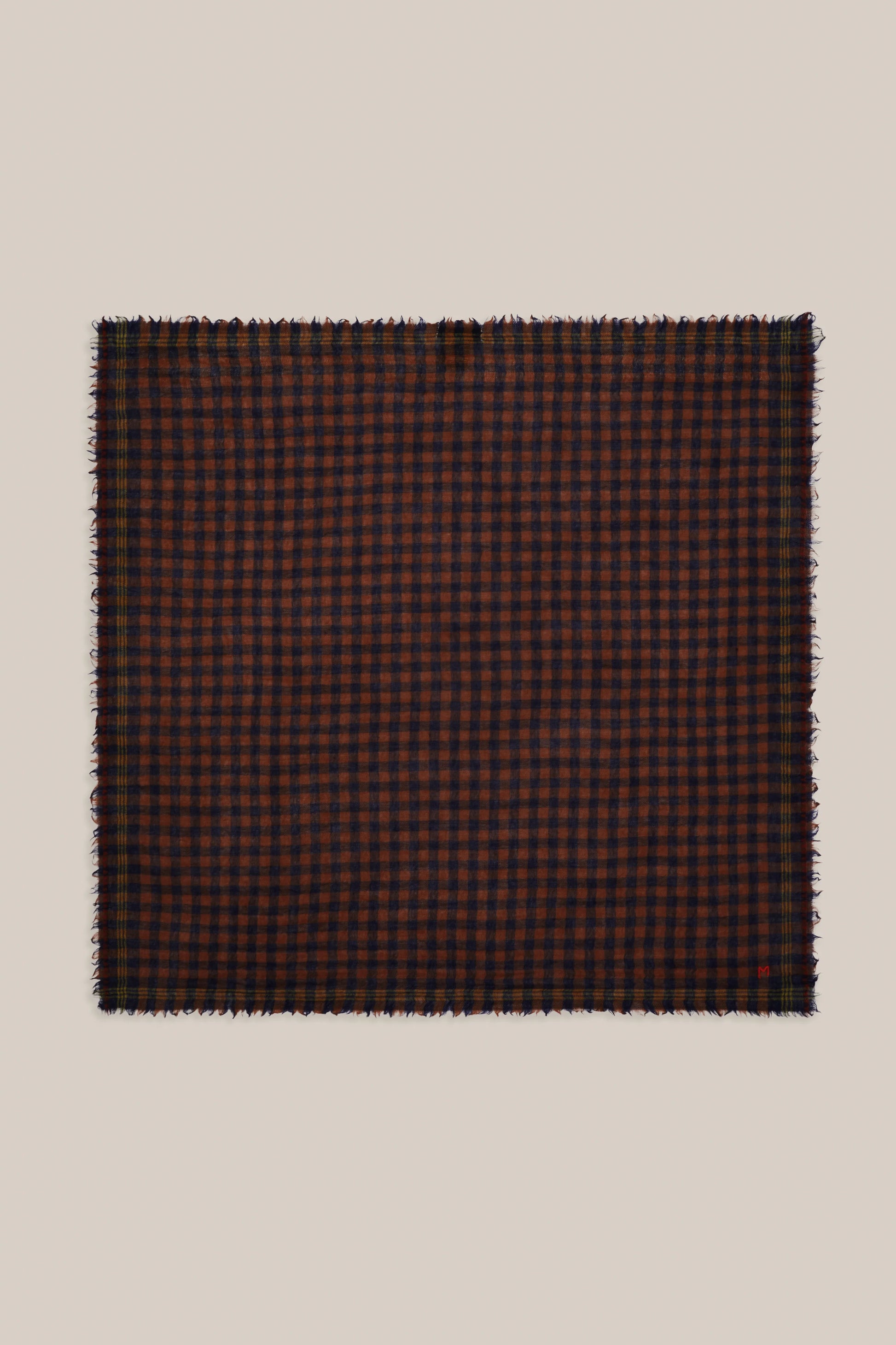 Moismont pure wool square Galopin scarf gingham, Violin in brown and navy.