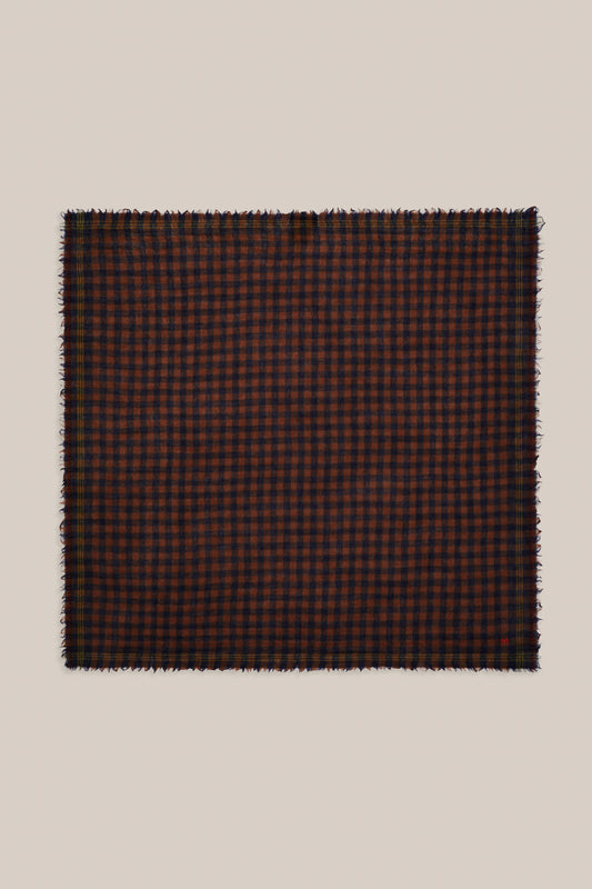 Moismont pure wool square Galopin scarf gingham, Violin in brown and navy.