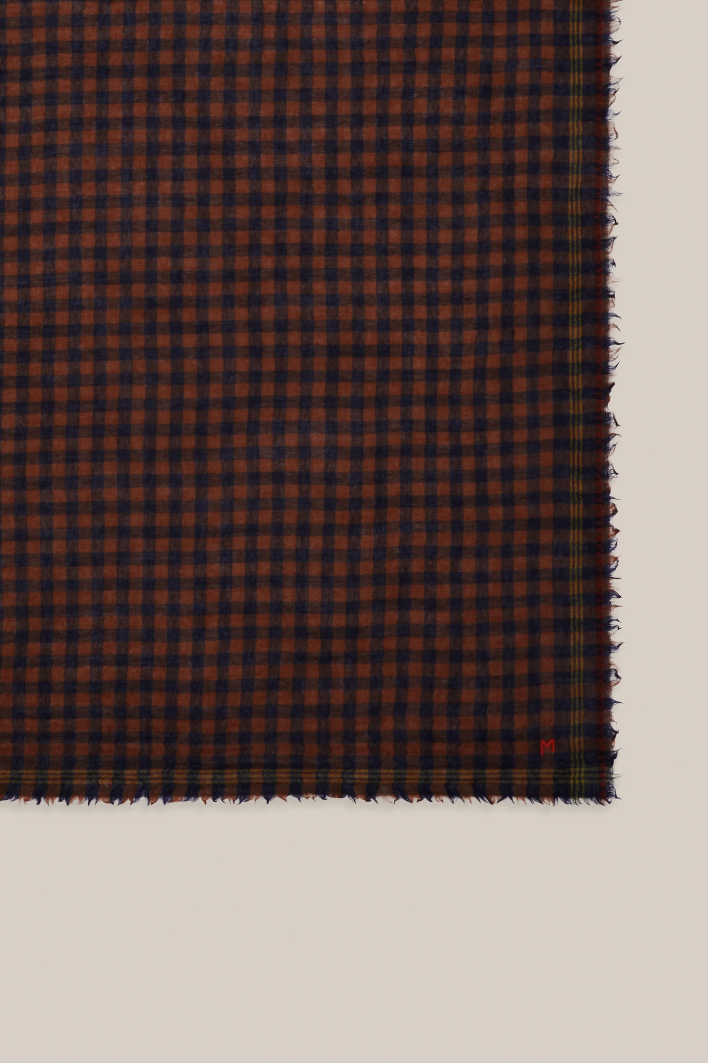 Moismont pure wool square Galopin scarf gingham, Violin in brown and navy.