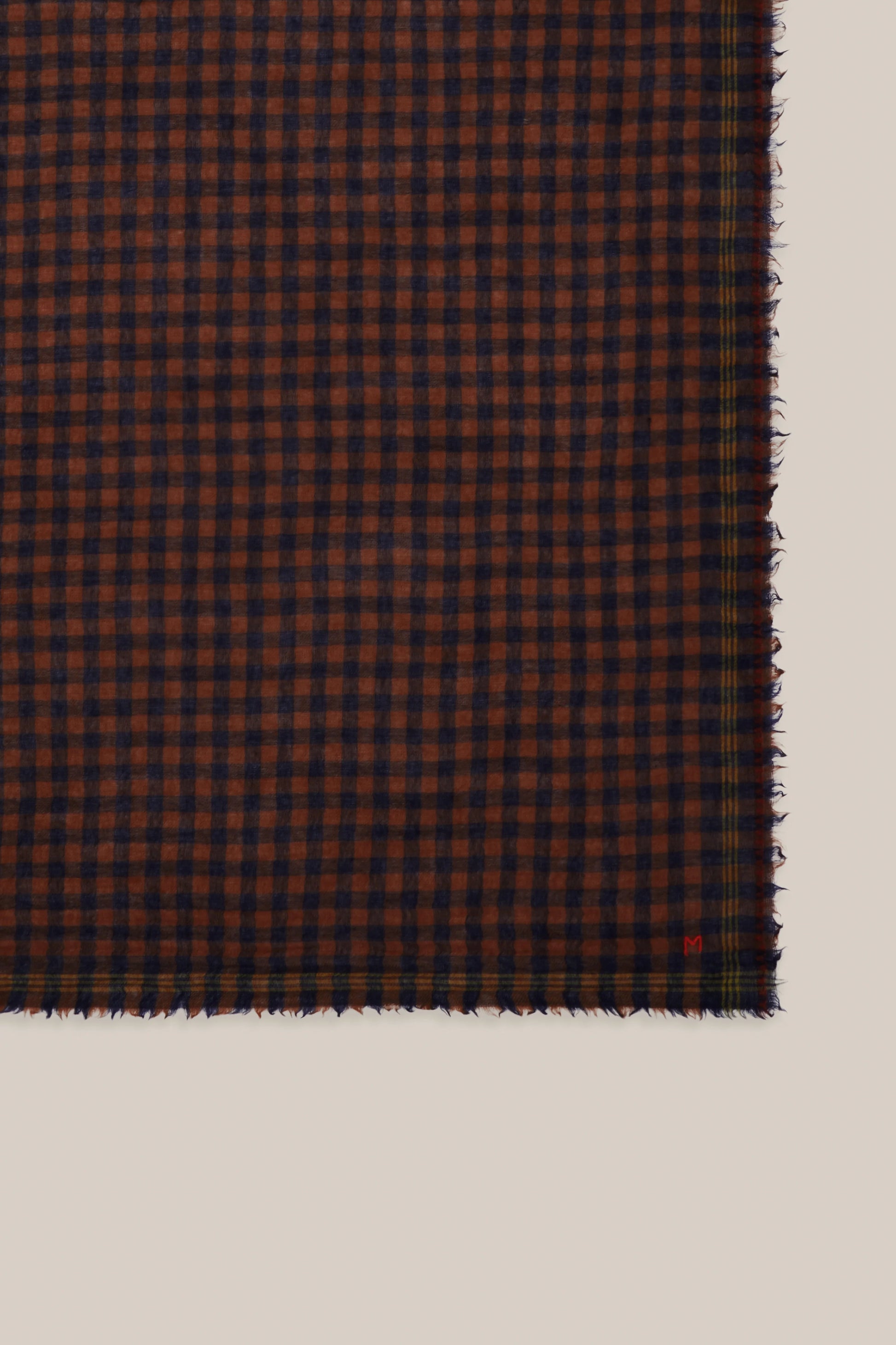 Moismont pure wool square Galopin scarf gingham, Violin in brown and navy.