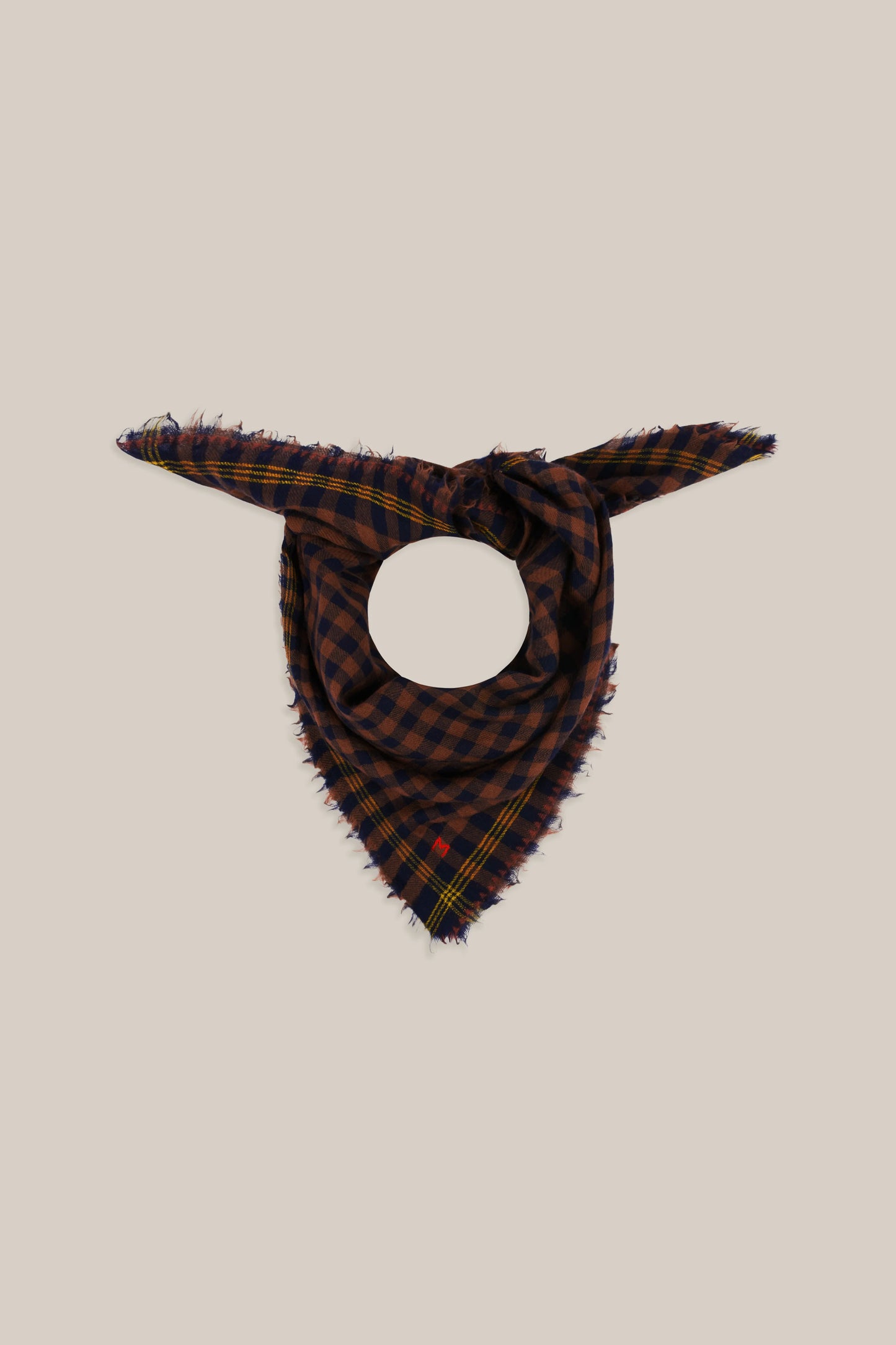 Moismont pure wool square Galopin scarf gingham, Violin in brown and navy.