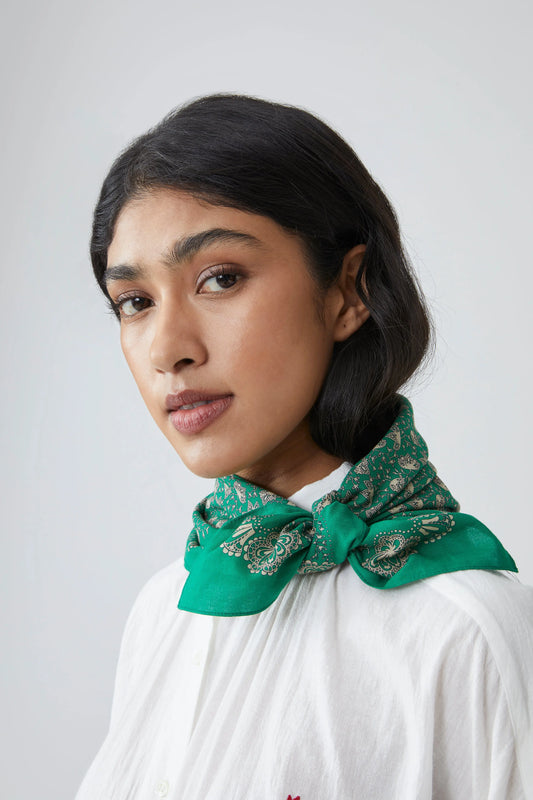Moismont cotton carre square scarf Milan in Oxford green.