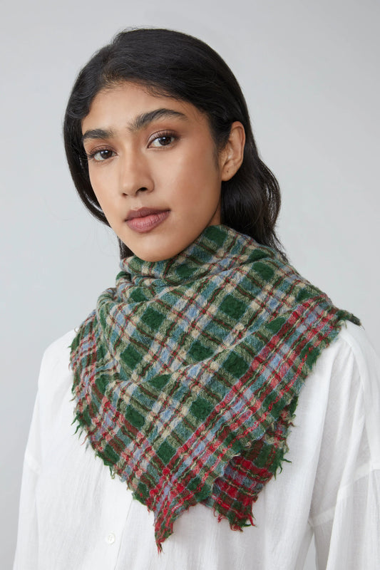 Moismont fine wool handwoven wool plaid Magda scarf in British green.
