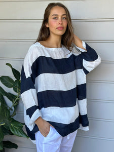 Frockk Avril linen top - big navy stripe