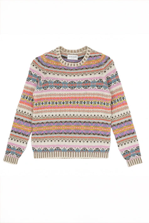 Eribe Kinross merino fairisle sweater in Coral.