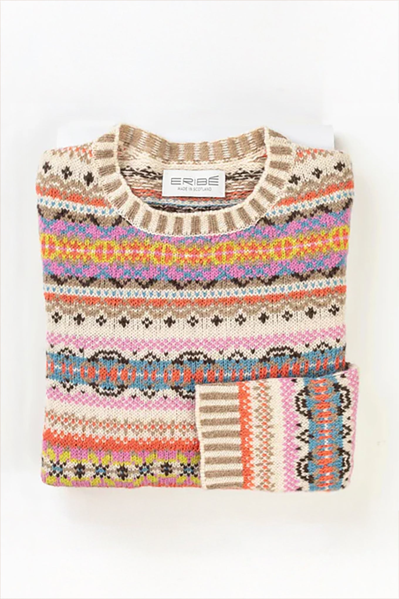 Eribe Kinross merino fairisle sweater in Coral.