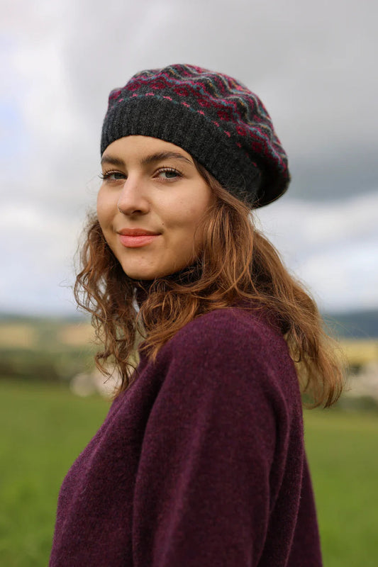 Eribe Alloa fairisle beret in Velvet.
