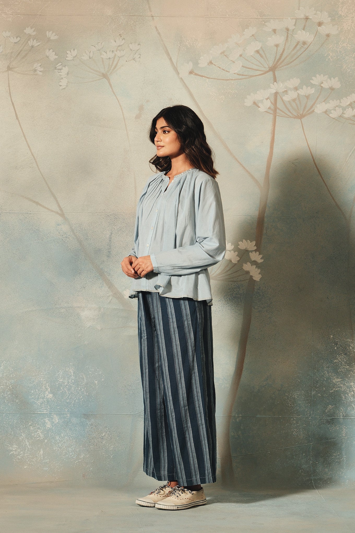 DVE Dityaa indigo handloom cotton wide leg pants.