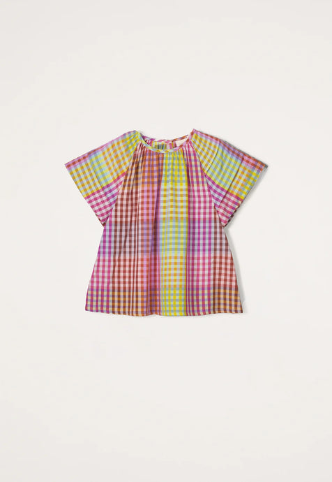 Nancybird Micci top in sunrise check, kala cotton fair trade made.