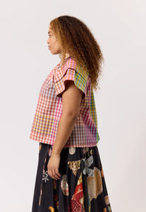 Nancybird Micci top in sunrise check, kala cotton fair trade made.