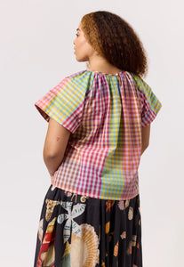 Nancybird Micci top in sunrise check, kala cotton fair trade made.