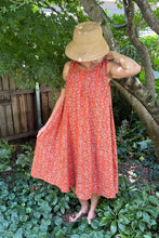 Load image into Gallery viewer, Juniper Hearth Tulsi dress in coral floral cotton blockprint.