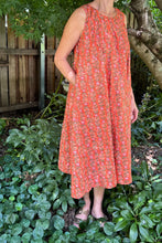 Load image into Gallery viewer, Juniper Hearth Tulsi dress in coral floral cotton blockprint.