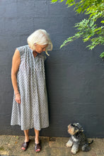 Load image into Gallery viewer, Zoe dress button up sleeveless blue grey bhuti blockprint summer cotton dress.