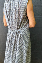 Load image into Gallery viewer, Zoe dress button up sleeveless blue grey bhuti blockprint summer cotton dress.