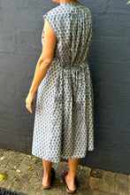 Load image into Gallery viewer, Zoe dress button up sleeveless blue grey bhuti blockprint summer cotton dress.