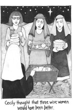 Load image into Gallery viewer, Cecily cotton tea towel three wise women.