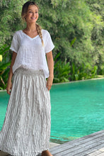 Load image into Gallery viewer, Frockk one size linen Lulu skirt maxi length  in natural linen stirpe.
