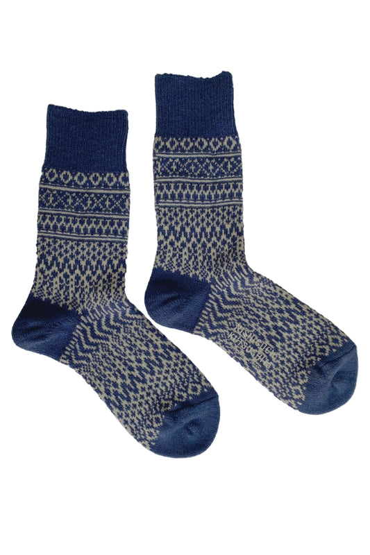 Nishiguchi Kutsushita made in Japan wool jacquard Oslo socks in seagull blue.