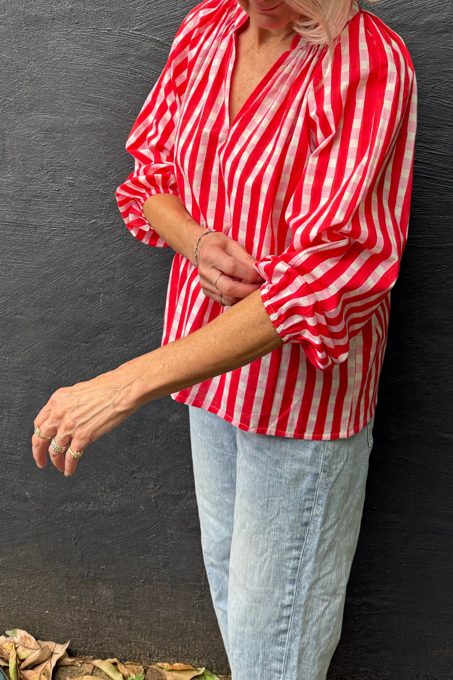 Deepa blockprint blouse - raspberry sorbet
