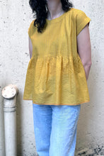 Load image into Gallery viewer, Dve one size cotton silk Rima top sleeveless with pintucked bodice in amber yellow.