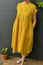 Load image into Gallery viewer, Dve one size cotton silk check Mira dress with gathered bodice in amber yellow.