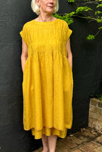 Load image into Gallery viewer, Dve one size cotton silk check Mira dress with gathered bodice in amber yellow.