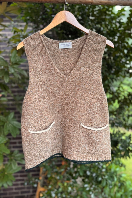 Eribe pure Shetland wool Tweed Nep vest in desert light sand brown.