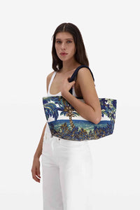 Inoui Editions cotton canvas small carrier bag, Chatou design tropical island.