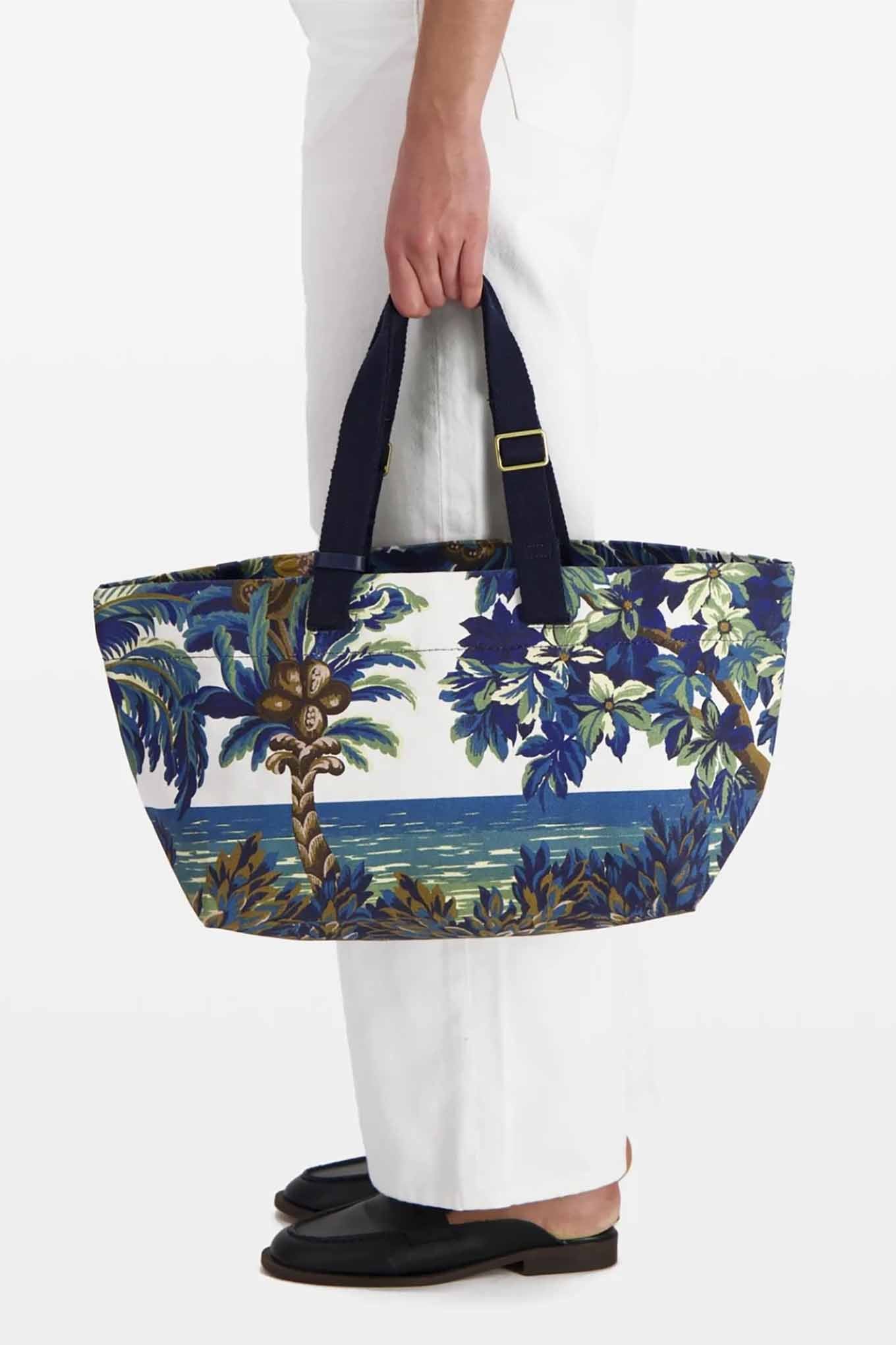 Inoui Editions cotton canvas small carrier bag, Chatou design tropical island.