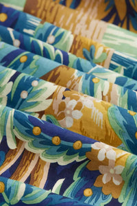 Inoui Editions silk cotton large scarf Chatou light blue, bug cats on a tropical island.