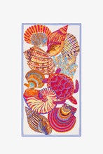 Load image into Gallery viewer, Inoui Editions cotton scarf Galapagos colourful shells on white.