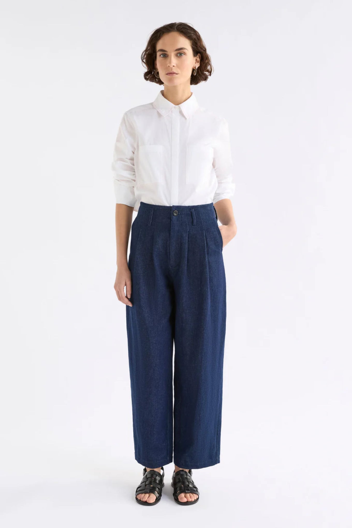 Elk Decla dark wash cotton linen denim jean.