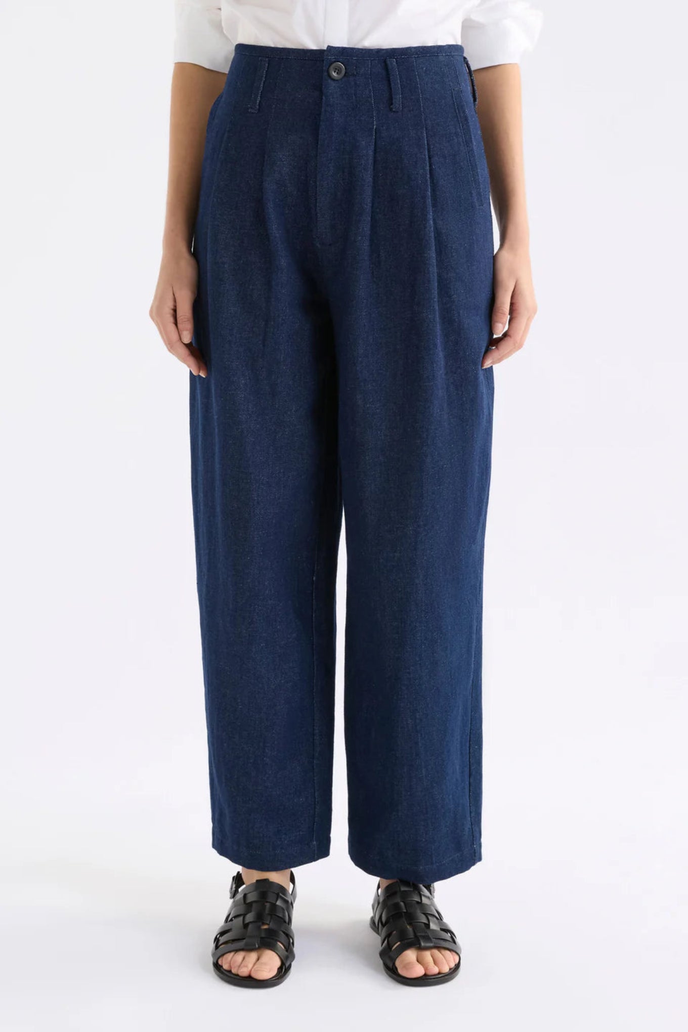 Elk Decla dark wash cotton linen denim jean.