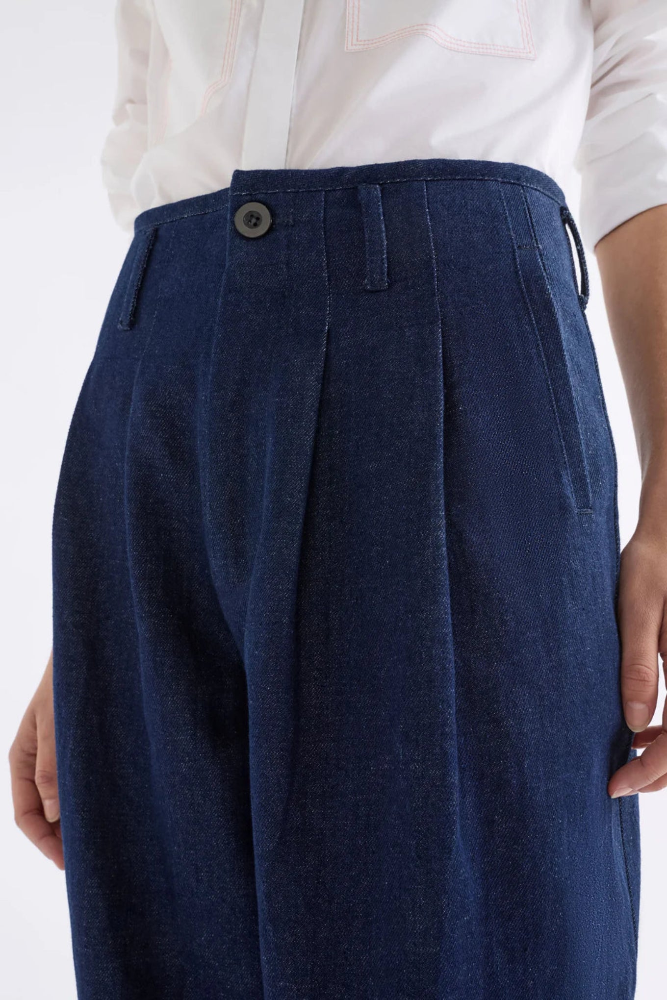Elk Decla dark wash cotton linen denim jean.