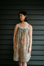 Load image into Gallery viewer, Juniper Hearth 100% cotton, screen printed by hand floral print summer nightdress nighty in sage green.