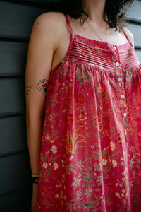 Juniper Hearth cotton voile nightdress in raspberry pink floral print.