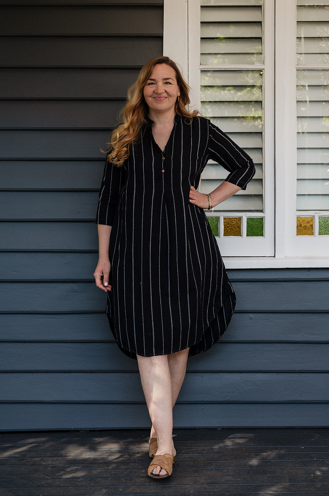 Lotus Veda Hope kala cotton kurta - black stripe